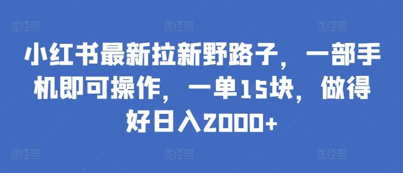 小红书最新拉新野路子,一部手机即可操作,一单15块,做得好日入2000+【揭秘】-大可网创