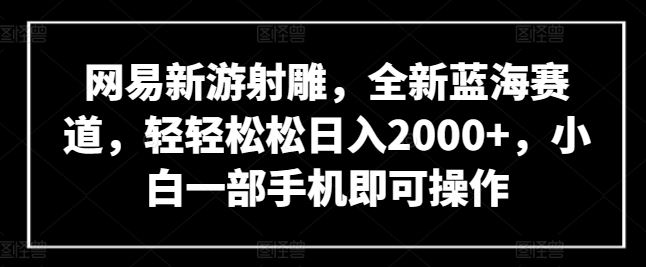 网易新游射雕,全新蓝海赛道,轻轻松松日入2000+,小白一部手机即可操作【揭秘】-大可网创