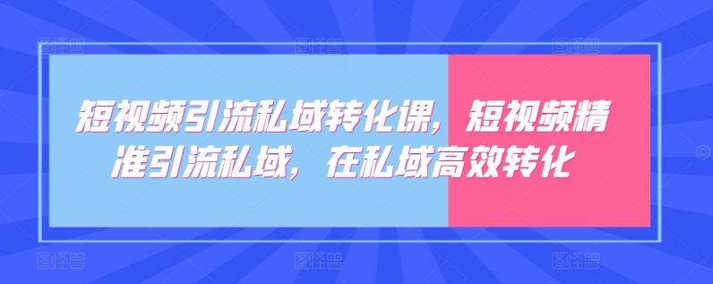 短视频引流私域转化课,短视频精准引流私域,在私域高效转化-大可网创