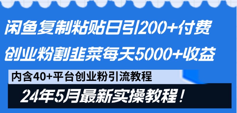 闲鱼复制粘贴日引200+付费创业粉,24年5月最新方法!割韭菜日稳定5000+收益-大可网创