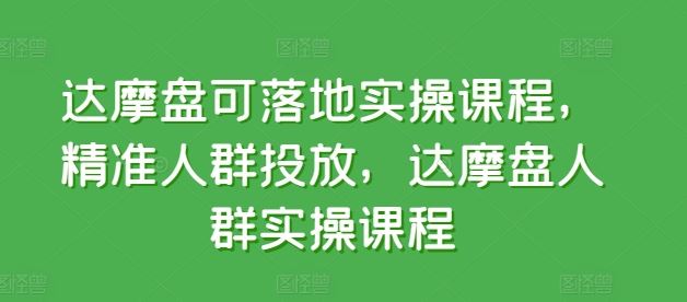 达摩盘可落地实操课程,精准人群投放,达摩盘人群实操课程-大可网创