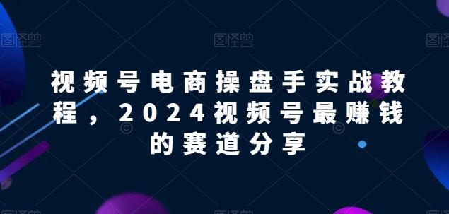 视频号电商实战教程,2024视频号最赚钱的赛道分享-大可网创
