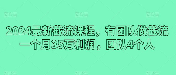 2024最新截流课程,有团队做截流一个月35万利润,团队4个人-大可网创