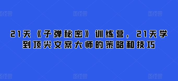 21天《子弹秘密》训练营,21天学到顶尖文案大师的策略和技巧-大可网创