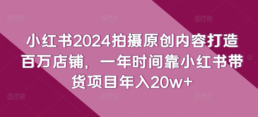 小红书2024拍摄原创内容打造百万店铺,一年时间靠小红书带货项目年入20w+-大可网创