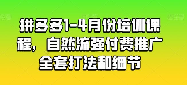 拼多多1-4月份培训课程,自然流强付费推广全套打法和细节-大可网创
