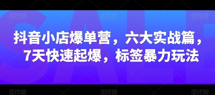 抖音小店爆单营,六大实战篇,7天快速起爆,标签暴力玩法-大可网创
