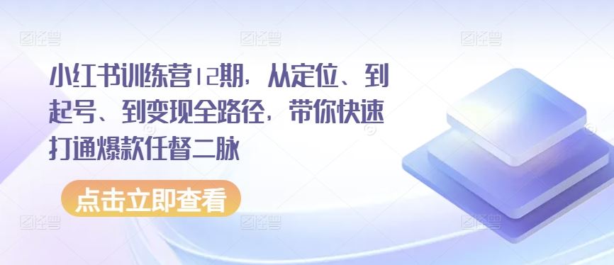 小红书训练营12期,从定位、到起号、到变现全路径,带你快速打通爆款任督二脉-大可网创