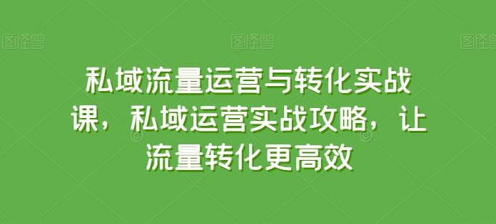 私域流量运营与转化实战课,私域运营实战攻略,让流量转化更高效-大可网创