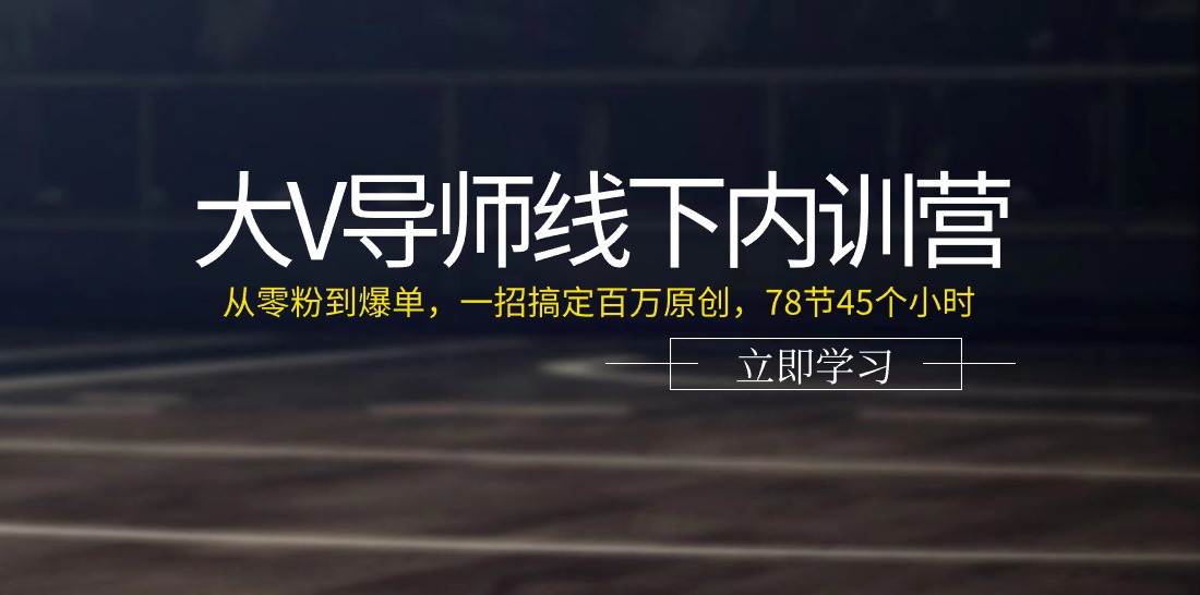 大V导师线下内训营:从零粉到爆单,一招搞定百万原创(78节45个小时)-大可网创
