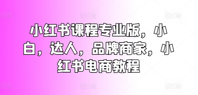 小红书课程专业版,小白,达人,品牌商家,小红书电商教程-大可网创