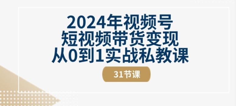 2024年视频号短视频带货变现从0到1实战私教课(31节视频课)-大可网创
