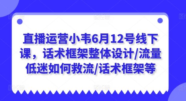 直播运营小韦6月12号线下课,话术框架整体设计/流量低迷如何救流/话术框架等-大可网创