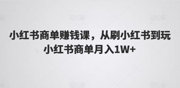 小红书商单赚钱课,从刷小红书到玩小红书商单月入1W+