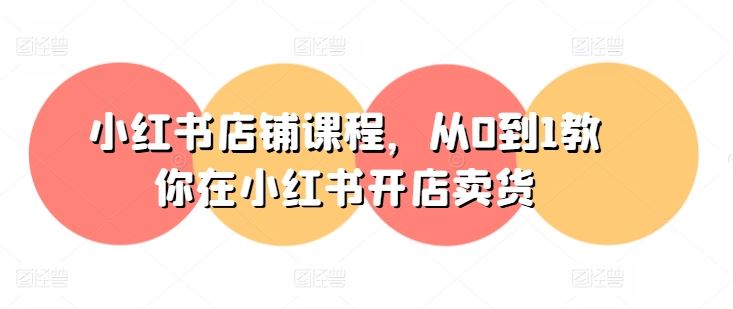 小红书店铺课程,从0到1教你在小红书开店卖货-大可网创