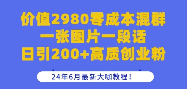 价值2980零成本混群一张图片一段话日引200+高质创业粉,24年6月最新大咖教程【揭秘】-大可网创