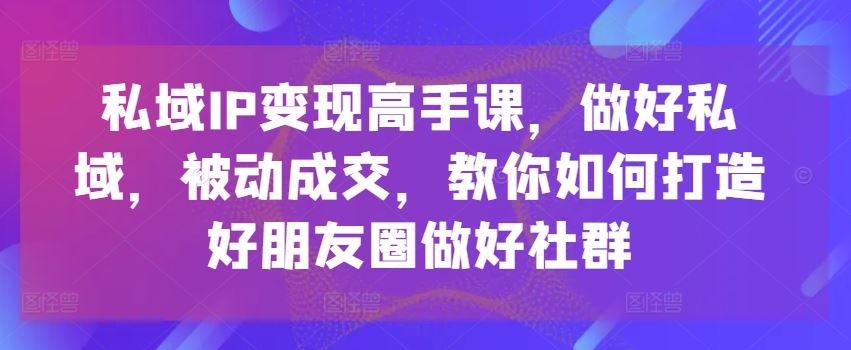 私域IP变现高手课,做好私域,被动成交,教你如何打造好朋友圈做好社群-大可网创