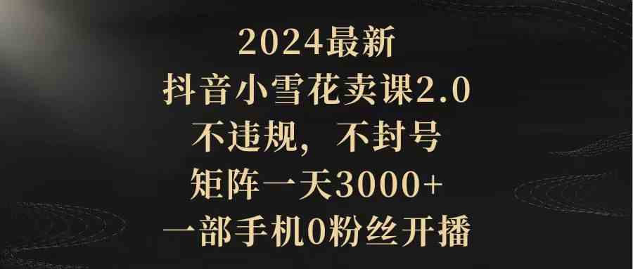 (9639期)2024最新抖音小雪花卖课2.0 不违规 不封号 矩阵一天3000+一部手机0粉丝开播-大可网创