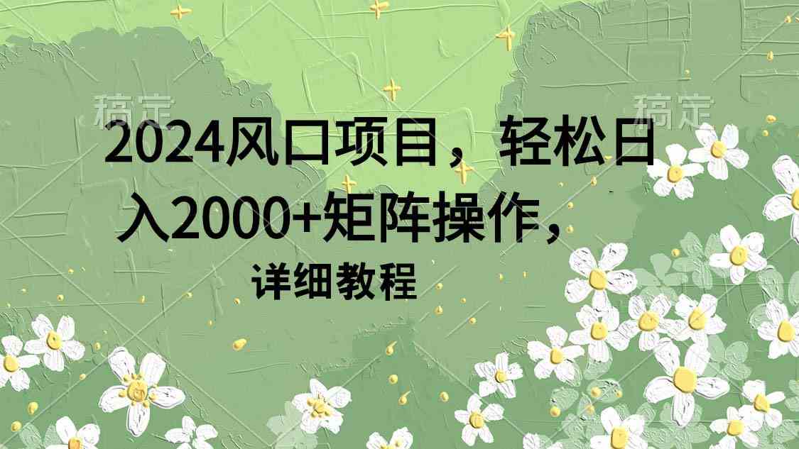 (9652期)2024风口项目,轻松日入2000+矩阵操作,详细教程-大可网创