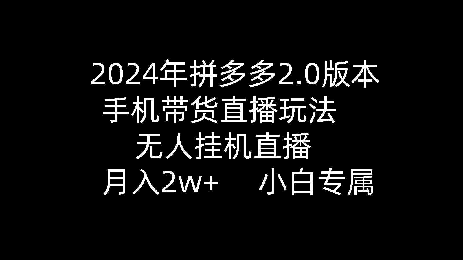 (9768期)2024年拼多多2.0版本,手机带货直播玩法,无人挂机直播, 月入2w+, 小…-大可网创