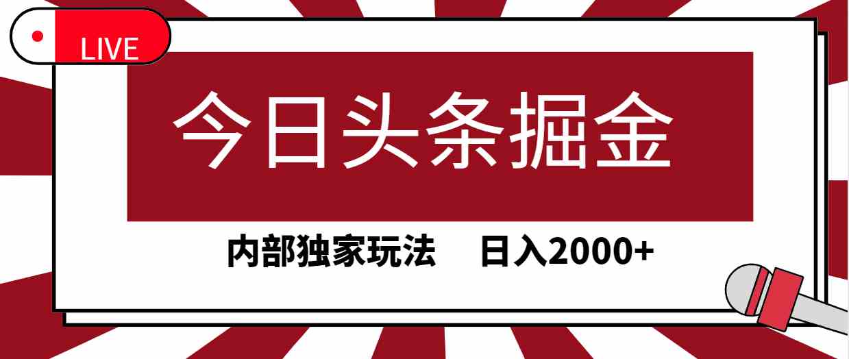 (9832期)今日头条掘金,30秒一篇文章,内部独家玩法,日入2000+-大可网创