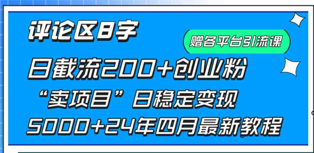 (9851期)评论区8字日载流200+创业粉 日稳定变现5000+24年四月最新教程!-大可网创
