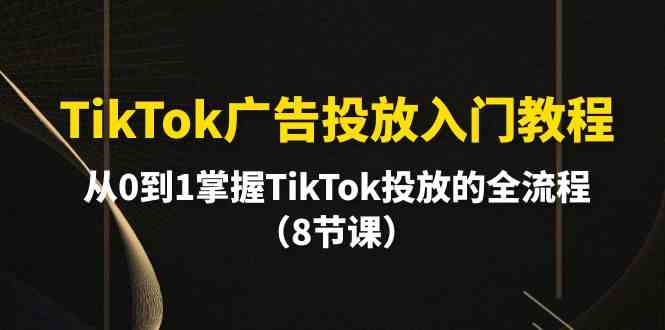 (10085期)TikTok广告投放入门教程,从0到1掌握TikTok投放的全流程(8节课)-大可网创