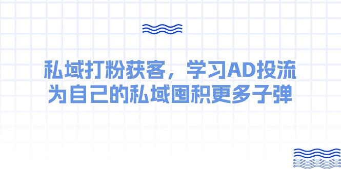 (10728期)某收费课:私域打粉获客,学习AD投流,为自己的私域囤积更多子弹-大可网创