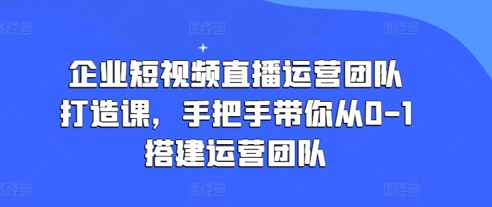 企业短视频直播运营团队打造课,手把手带你从0-1搭建运营团队-大可网创