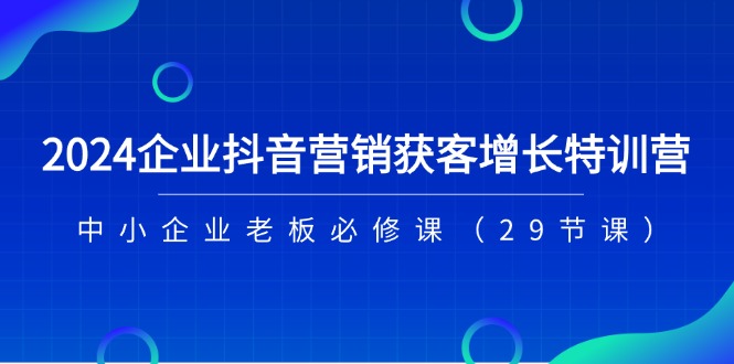 (11349期)2024企业抖音-营销获客增长特训营,中小企业老板必修课(29节课)-大可网创