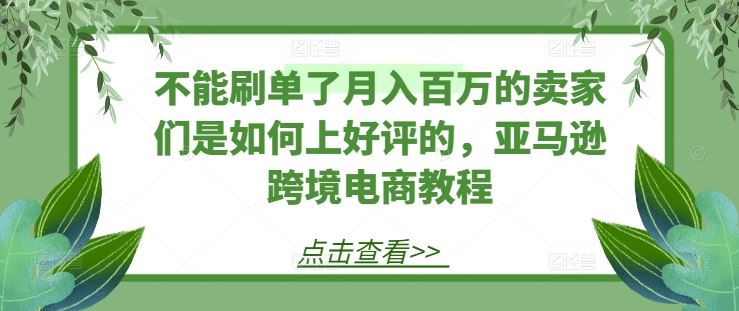 不能刷单了月入百万的卖家们是如何上好评的,亚马逊跨境电商教程-大可网创