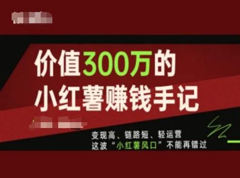 价值300万的小红书赚钱手记,变现高、链路短、轻运营,这波“小红薯风口”不能再错过-大可网创