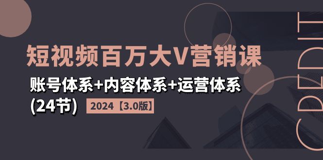 (11795期)2024短视频·百万大V营销课【3.0版】账号体系+内容体系+运营体系(24节)-大可网创