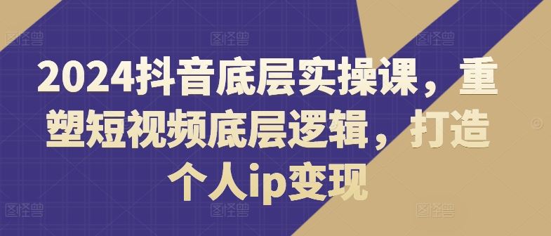 2024抖音底层实操课,重塑短视频底层逻辑,打造个人ip变现-大可网创