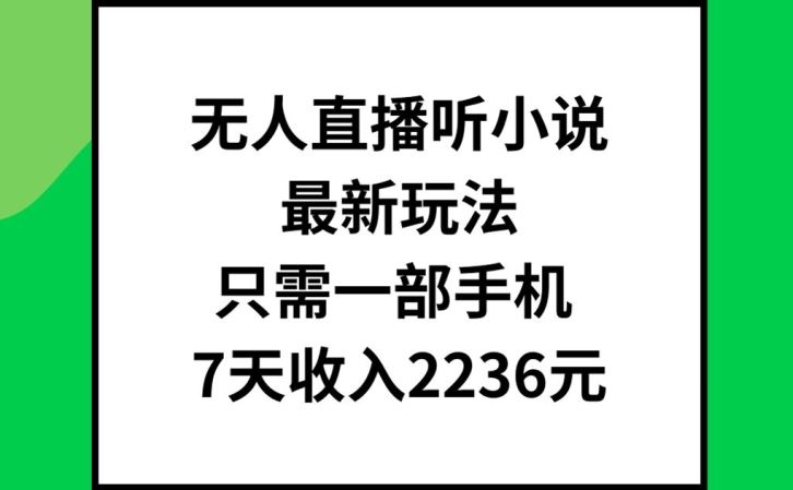 无人直播听小说最新玩法,只需一部手机,7天收入2236元【揭秘】-大可网创