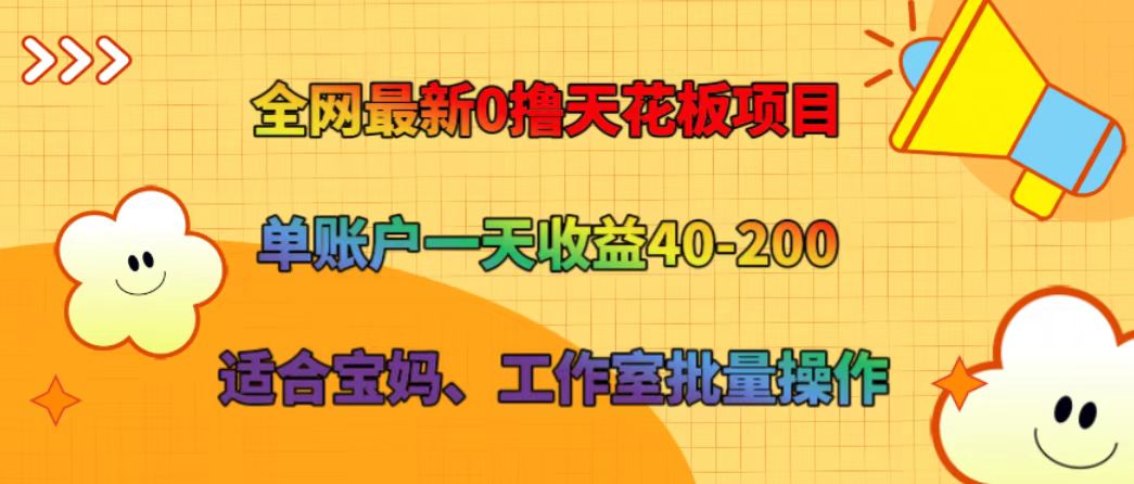 全网最新0撸天花板项目 单账户一天收益40-200 适合宝妈、工作室批量操作-大可网创