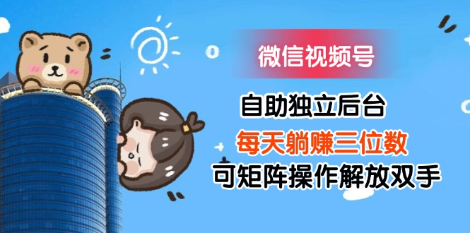(11910期)微信视频号自助独立后台每天躺赚三位数可矩阵操作解放双手-大可网创