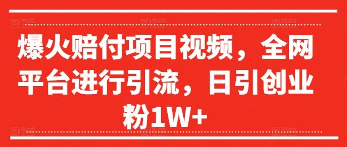 爆火赔付项目视频,全网平台进行引流,日引创业粉1W+【揭秘】-大可网创