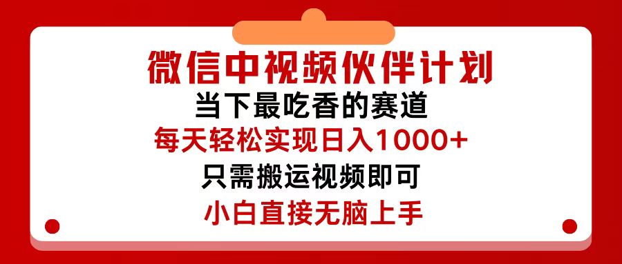 (12017期)微信中视频伙伴计划,仅靠搬运就能轻松实现日入500+,关键操作还简单,…-大可网创