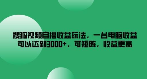 搜狐视频自撸收益玩法,一台电脑收益可以达到3k+,可矩阵,收益更高【揭秘】-大可网创