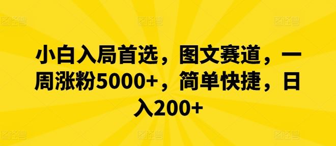 小白入局首选,图文赛道,一周涨粉5000+,简单快捷,日入200+