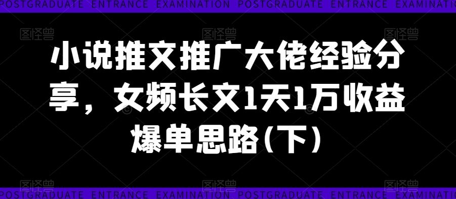 小说推文推广大佬经验分享,女频长文1天1万收益爆单思路(下)-大可网创