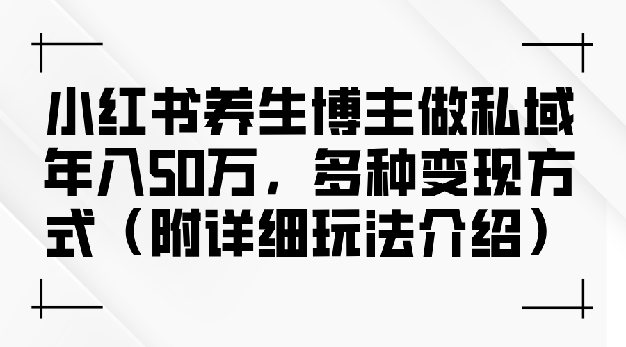 (12619期)小红书养生博主做私域年入50万,多种变现方式(附详细玩法介绍)-大可网创