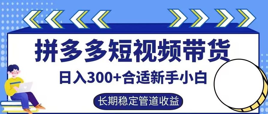 拼多多短视频带货日入300+有长期稳定被动收益,合适新手小白【揭秘】-大可网创