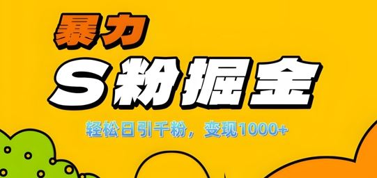 单人单机日引千粉,变现1k+,S粉流量掘金计划攻略【揭秘】-大可网创