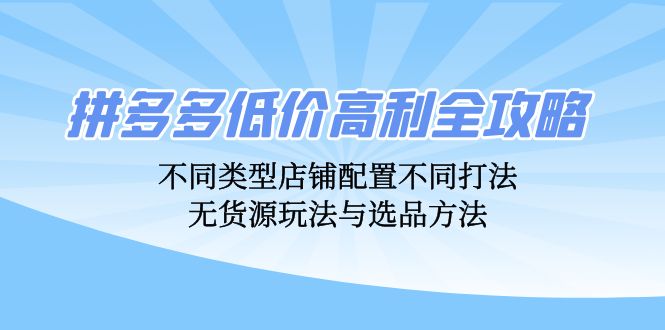 (12897期)拼多多低价高利全攻略:不同类型店铺配置不同打法,无货源玩法与选品方法-大可网创