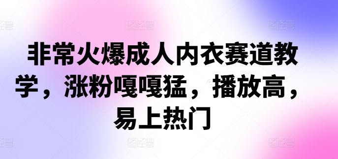 非常火爆成人内衣赛道教学,涨粉嘎嘎猛,播放高,易上热门-大可网创
