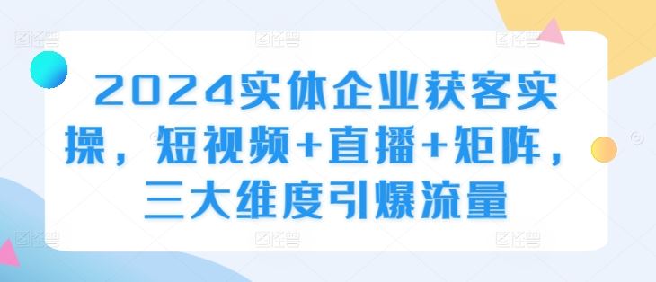 2024实体企业获客实操,短视频+直播+矩阵,三大维度引爆流量-大可网创