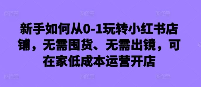 新手如何从0-1玩转小红书店铺,无需囤货、无需出镜,可在家低成本运营开店-大可网创