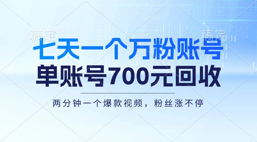 (13062期)七天一个万粉账号,新手小白秒上手,单账号回收700元,轻松月入三万+-大可网创